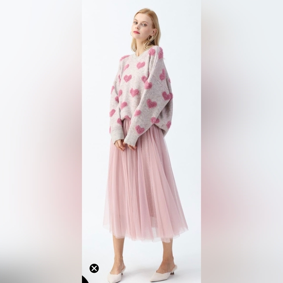 CHICWISH Contrast Color Fuzzy Hearts Knit Sweater - Picture 1 of 11